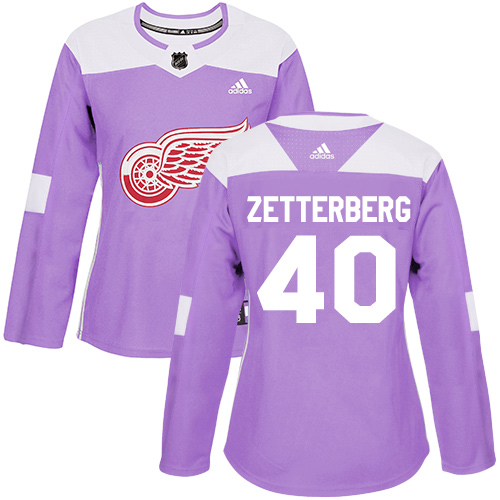 Adidas Detroit Red Wings #40 Henrik Zetterberg Purple Authentic Fights Cancer Women's Stitched Jersey Womens
