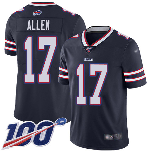 Bills #17 Josh Allen Navy Youth Stitched Limited Inverted Legend 100th Season Jersey