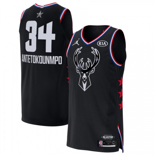 Milwaukee Bucks #34 Giannis Antetokounmpo Black Jordan Brand 2019 All-Star Game Finished Authentic Jersey Mens