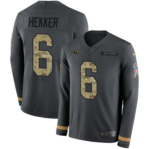 Los Angeles Rams #6 Johnny Hekker Anthracite Salute to Service Men's Stitched Limited Therma Long Sleeve Jersey Men's
