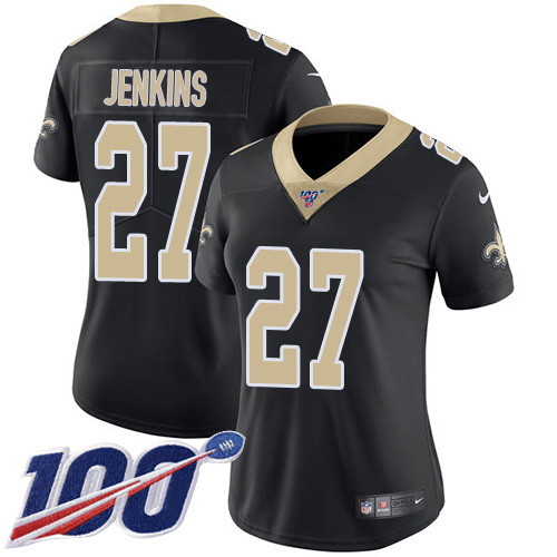 New Orleans Saints #27 Malcolm Jenkins Black Team Color Women's Stitched 100th Season Vapor Untouchable Limited Jersey Womens