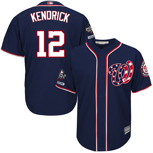 Washington Nationals #12 Howie Kendrick Navy Blue Cool Base 2019 World Series Champions Stitched Jersey Men's