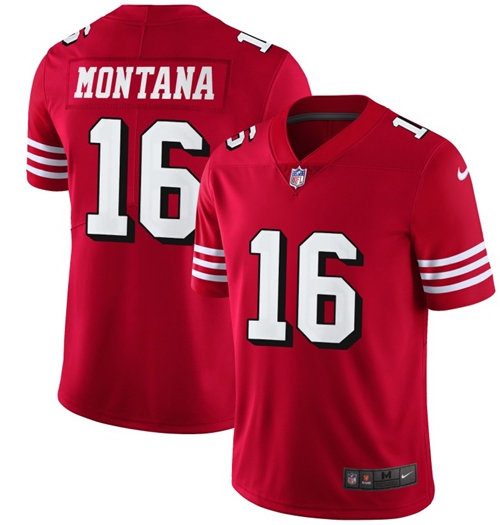 49ers #16 Joe Montana Red Team Color Men's Stitched Vapor Untouchable Limited II Jersey