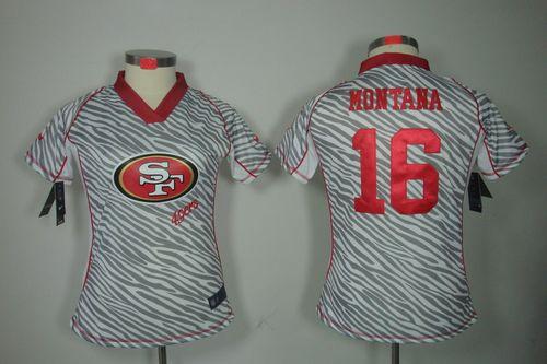 49ers #16 Joe Montana Zebra Women's Stitched Elite Jersey