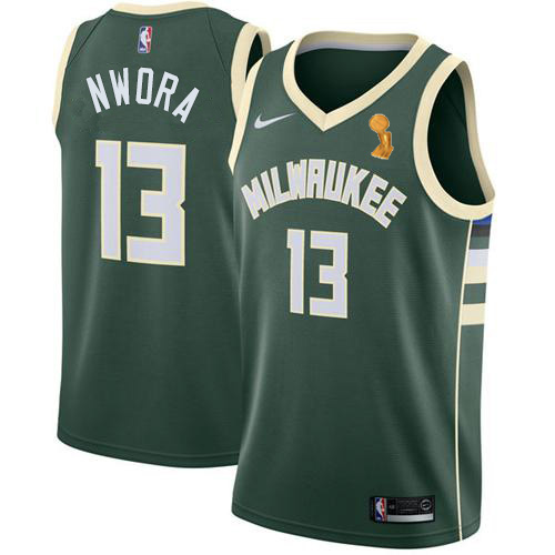 Milwaukee Bucks #13 Jordan Nwora 2021 Finals Champions Swingman Icon Edition Jersey Green Mens