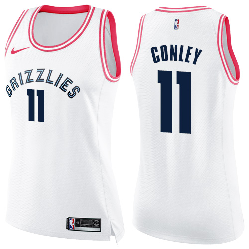 Memphis Grizzlies #11 Mike Conley White/Pink Womens Swingman Fashion Jersey Womens