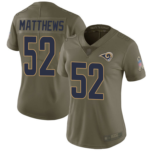 Los Angeles Rams #52 Clay Matthews Olive Women's Stitched Limited 2017 Salute to Service Jersey Womens