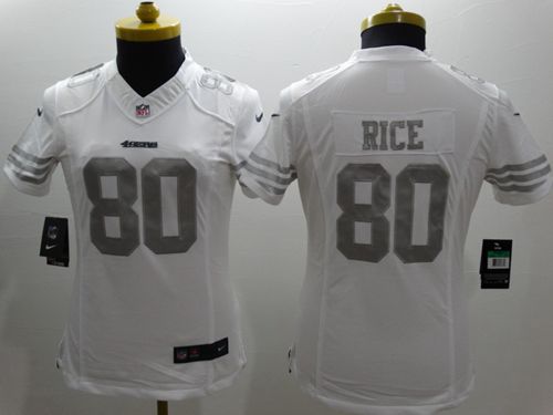 49ers #80 Jerry Rice White Women's Stitched Limited Platinum Jersey
