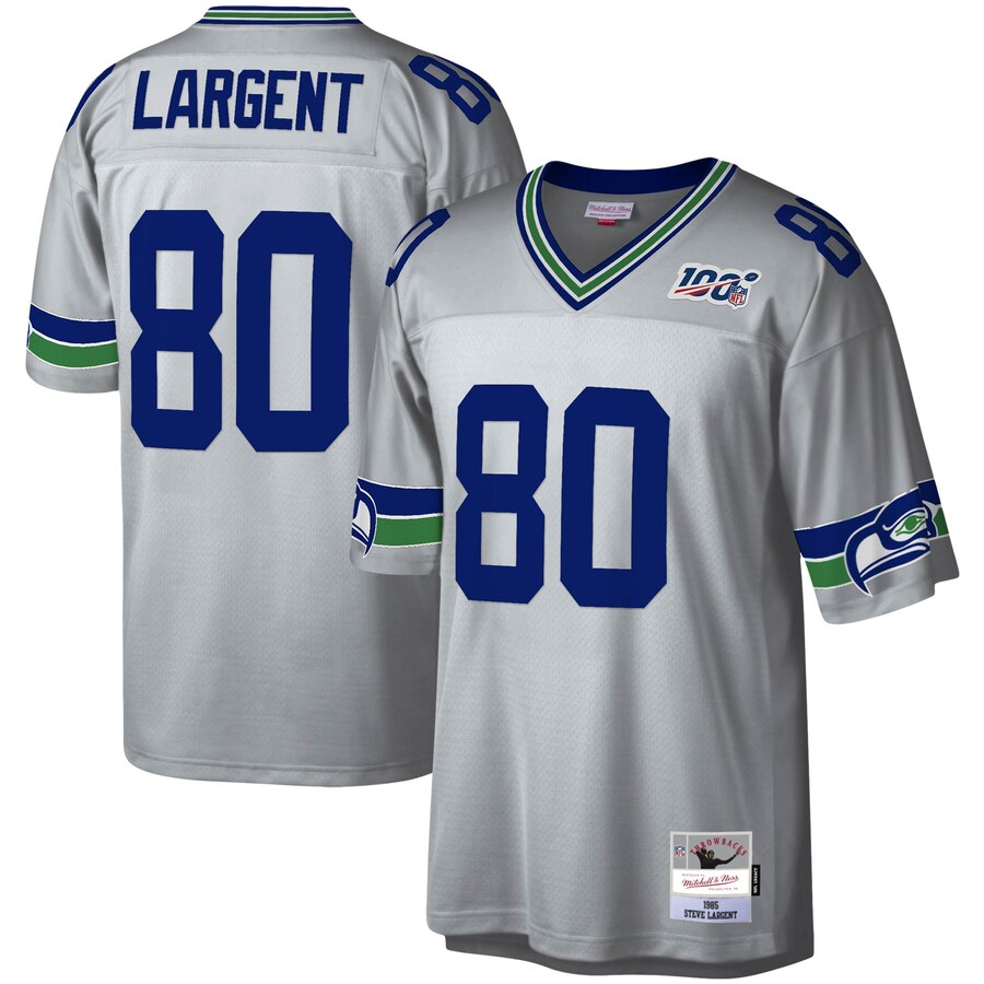 Seattle Seahawks #80 Steve Largent Mitchell & Ness 100 Retired Player Platinum Jersey