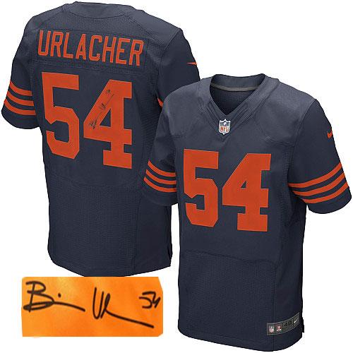 Chicago Bears #54 Brian Urlacher Navy Blue Alternate Men's Stitched Elite Autographed Jersey Men's