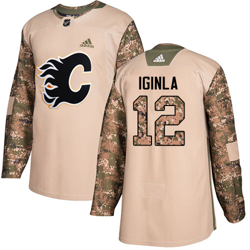 Adidas Calgary Flames #12 Jarome Iginla Camo Authentic 2017 Veterans Day Stitched Jersey Men's