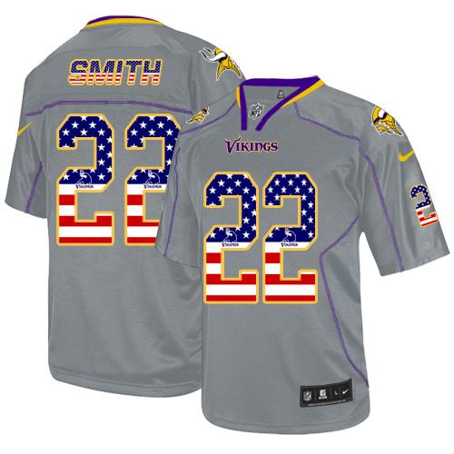 Vikings #22 Harrison Smith Grey Men's Stitched Elite USA Flag Fashion Jersey