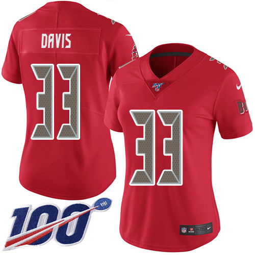Tampa Bay Buccaneers #33 Carlton Davis III Red Women's Stitched Limited Rush 100th Season Jersey Womens