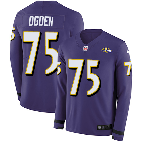 Baltimore Ravens #75 Jonathan Ogden Purple Team Color Men's Stitched Limited Therma Long Sleeve Jersey Men's