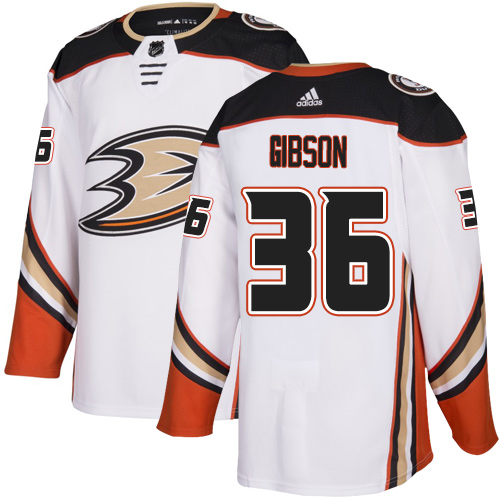 Adidas Anaheim Ducks #36 John Gibson White Road Authentic Youth Stitched Jersey Youth