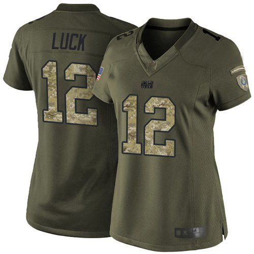 Indianapolis Colts #12 Andrew Luck Green Women's Stitched Limited 2015 Salute to Service Jersey Womens