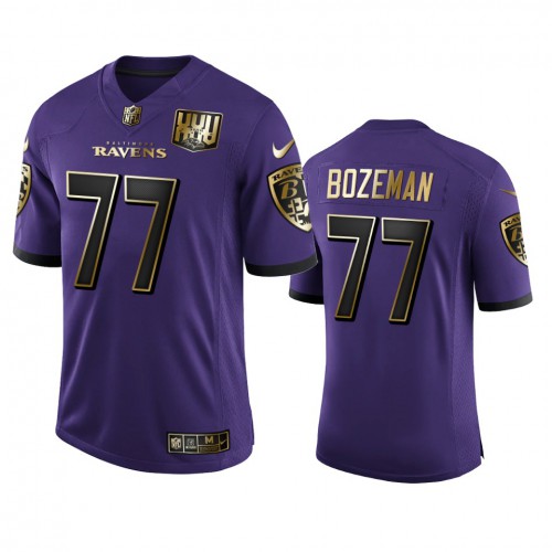 Baltimore Baltimore Ravens #77 Bradley Bozeman Men's Purple Team 25th Season Golden Limited Jersey Men's