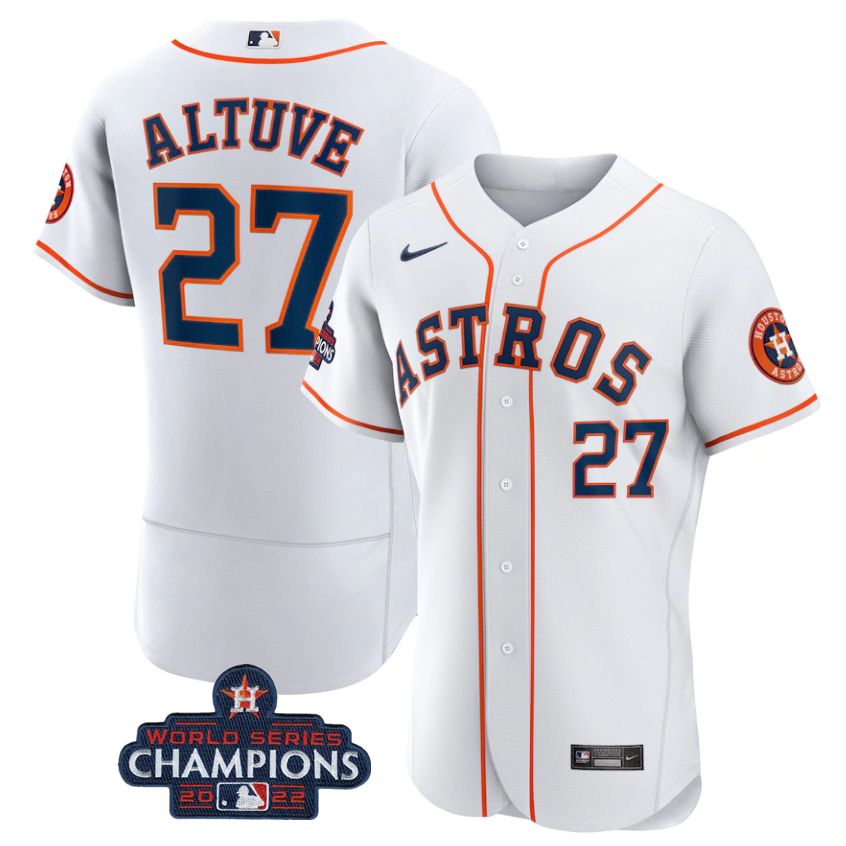 Houston Astros #27 Jose Altuve White 2022 World Series Champions Flex Base Stitched Men's Jersey