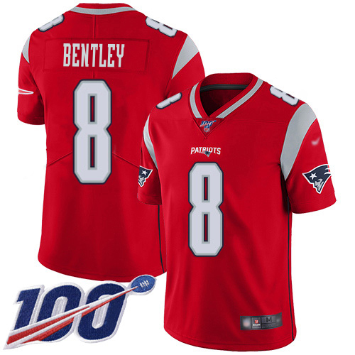 Patriots #8 Ja'Whaun Bentley Red Men's Stitched Limited Inverted Legend 100th Season Jersey