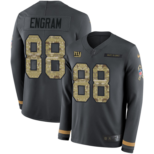 New York Giants #88 Evan Engram Anthracite Salute to Service Men's Stitched Limited Therma Long Sleeve Jersey Men's