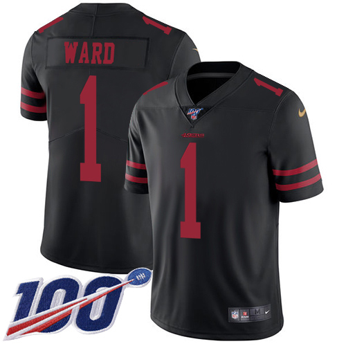 49ers #1 Jimmie Ward Black Alternate Youth Stitched 100th Season Vapor Limited Jersey