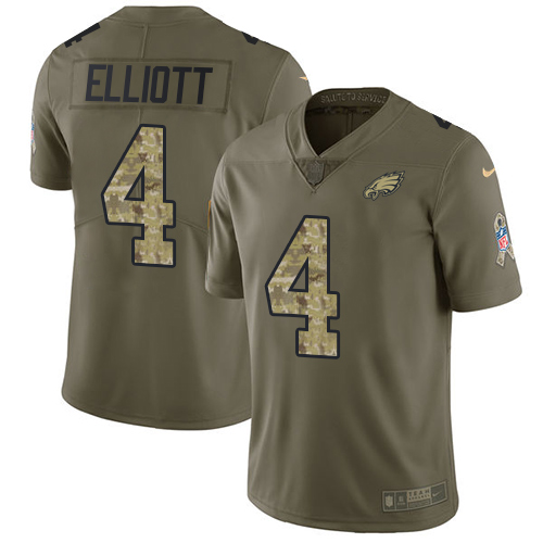 Philadelphia Eagles #4 Jake Elliott Olive/Camo Youth Stitched Limited 2017 Salute to Service Jersey Youth