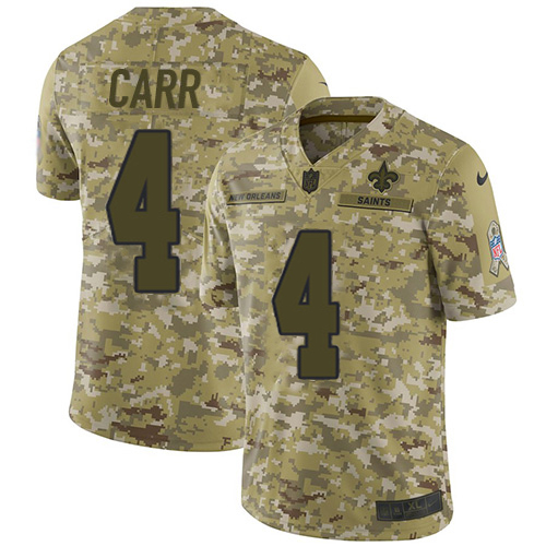 Saints #4 Derek Carr Camo Men's Stitched Limited 2018 Salute To Service Jersey