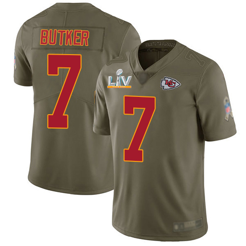 Chiefs #7 Harrison Butker Olive Men's Super Bowl LV Bound Stitched Limited 2017 Salute To Service Jersey