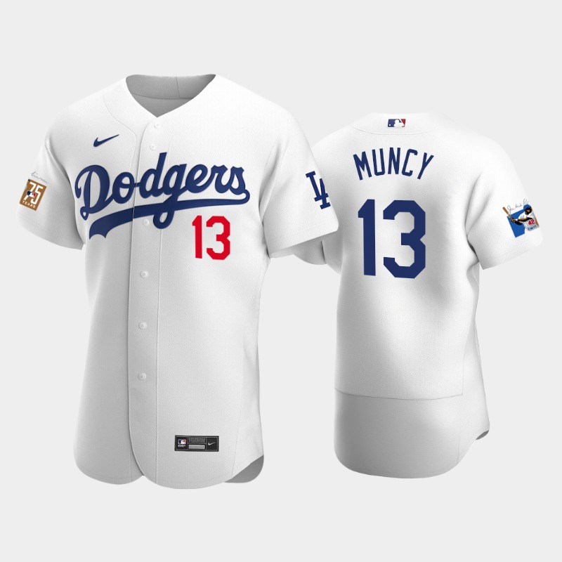 Los Angeles Dodgers #13 Max Muncy Men's Jackie Robinson 75th Anniversary Authentic Jersey - White