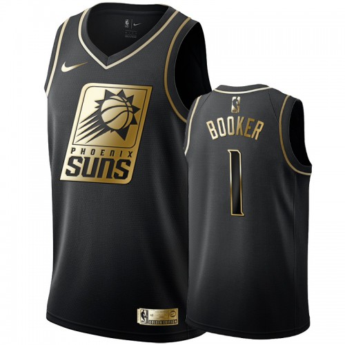 Phoenix Suns #1 Devin Booker Mens Black Golden Edition Swingman Jersey Mens