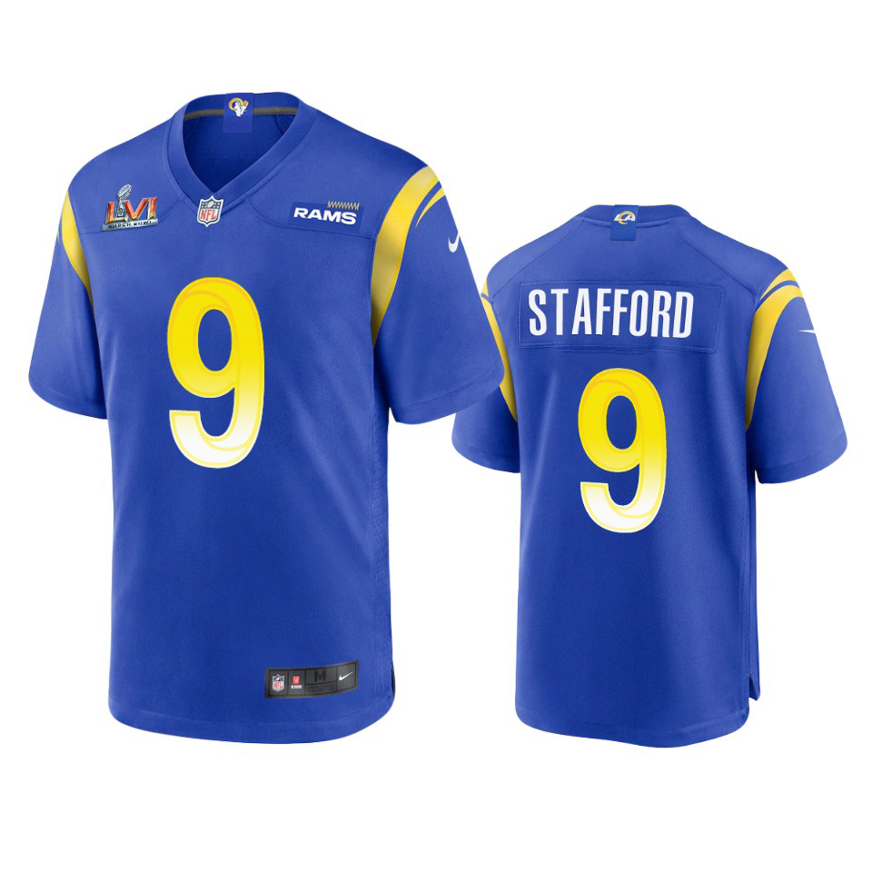 Los Angeles Rams #9 Matthew Stafford Men's Super Bowl LVI Patch Game Jersey - Royal
