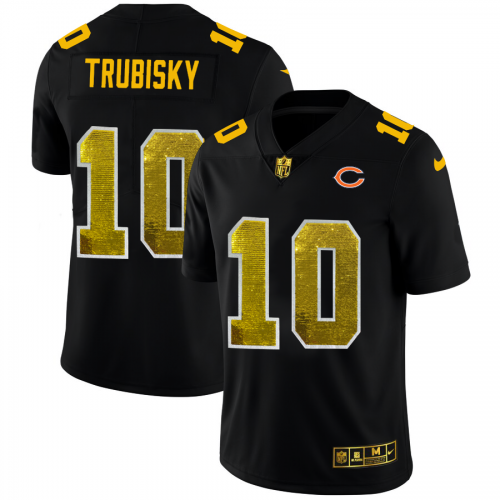 Chicago Chicago Bears #10 Mitchell Trubisky Men's Black Golden Sequin Vapor Limited Jersey Men's