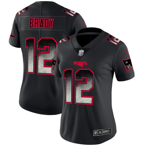 Patriots #12 Tom Brady Black Women's Stitched Vapor Untouchable Limited Smoke Fashion Jersey
