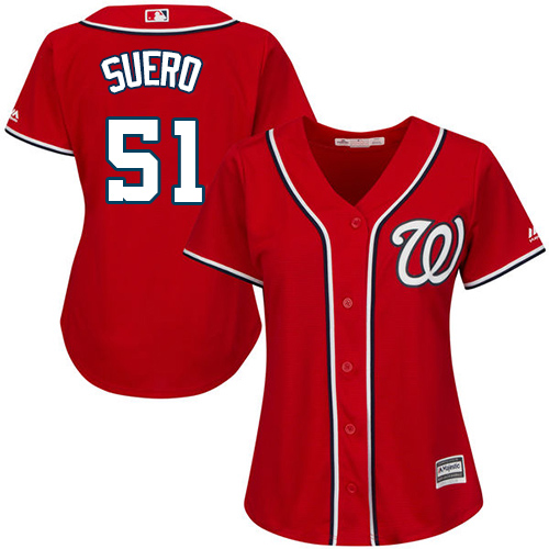 Washington Nationals #51 Wander Suero Red Alternate Women's Stitched Jersey Womens