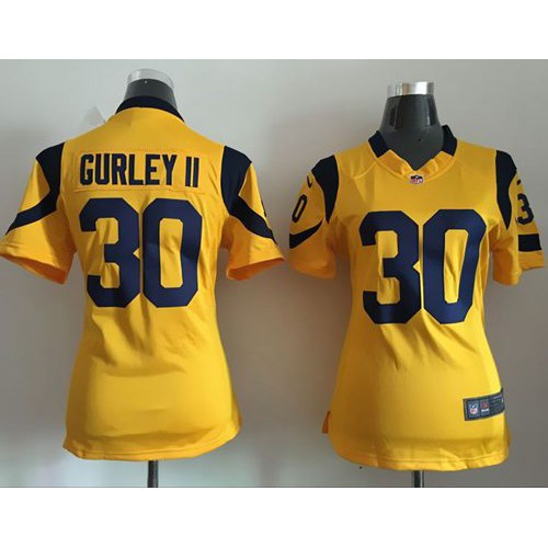 Los Angeles Rams #30 Todd Gurley II Gold Women's Stitched Elite Rush Jersey Womens