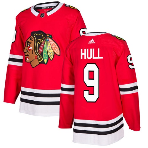 Adidas Chicago Blackhawks #9 Bobby Hull Red Home Authentic Stitched Jersey Men's