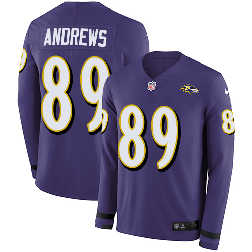Baltimore Ravens #89 Mark Andrews Purple Team Color Men's Stitched Limited Therma Long Sleeve Jersey Men's