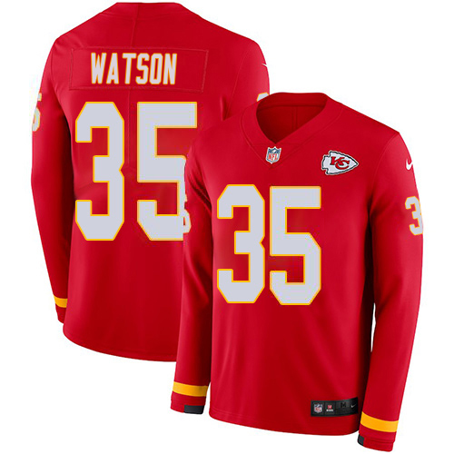 Chiefs #35 Jaylen Watson Red Team Color Men's Stitched Limited Therma Long Sleeve Jersey