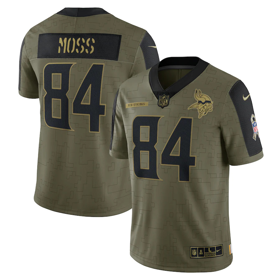 Minnesota Vikings #84 Randy Moss Olive 2021 Salute To Service Limited Player Jersey