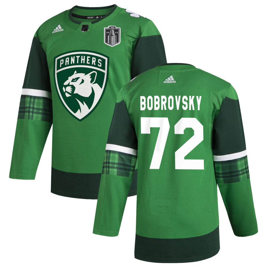 Florida Panthers #72 Sergei Bobrovsky Men's 2023 Stanley Cup Final Patch Adidas St. Patrick's Day Stitched Jersey Green