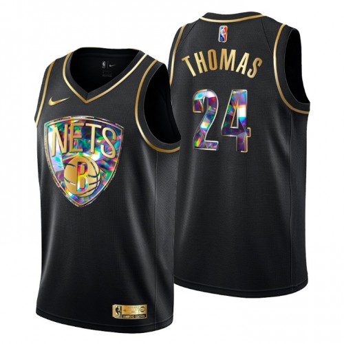 Brooklyn Brooklyn Nets #24 Cameron Thomas Mens Golden Edition Diamond Logo 2021/22 Swingman Jersey - Black Mens