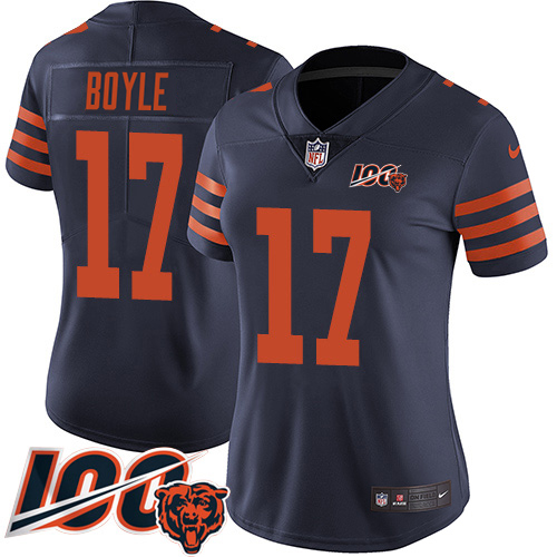Bears #17 Tim Boyle Navy Blue Alternate Women's Stitched 100th Season Vapor Limited Jersey