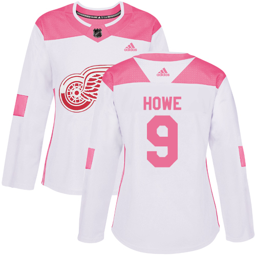 Adidas Detroit Red Wings #9 Gordie Howe White/Pink Authentic Fashion Women's Stitched Jersey Womens