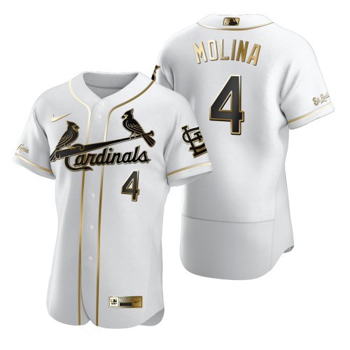 St. Louis St.Louis Cardinals #4 Yadier Molina White Men's Authentic Golden Edition Jersey Men's