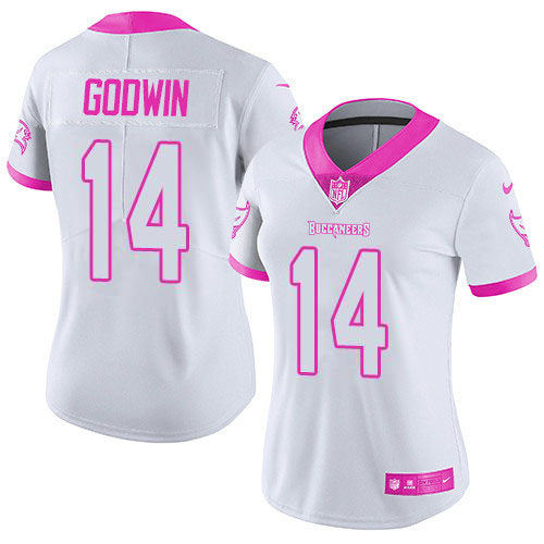 Buccaneers #14 Chris Godwin White/Pink Women's Stitched Limited Rush Fashion Jersey