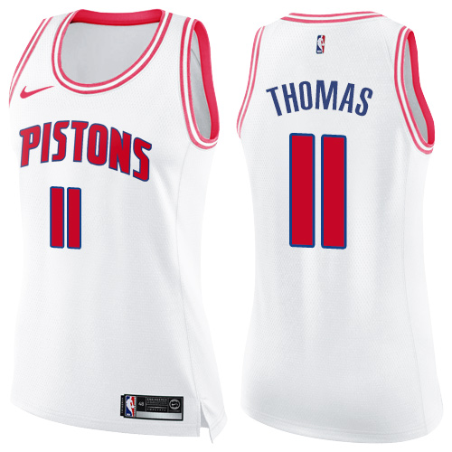 Detroit Pistons #11 Isiah Thomas White/Pink Womens Swingman Fashion Jersey Womens