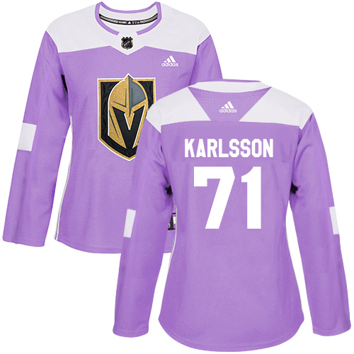 Adidas Golden Vegas Golden Knights #71 William Karlsson Purple Authentic Fights Cancer Women's Stitched Jersey Womens
