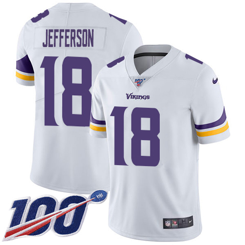 Vikings #18 Justin Jefferson White Youth Stitched 100th Season Vapor Untouchable Limited Jersey