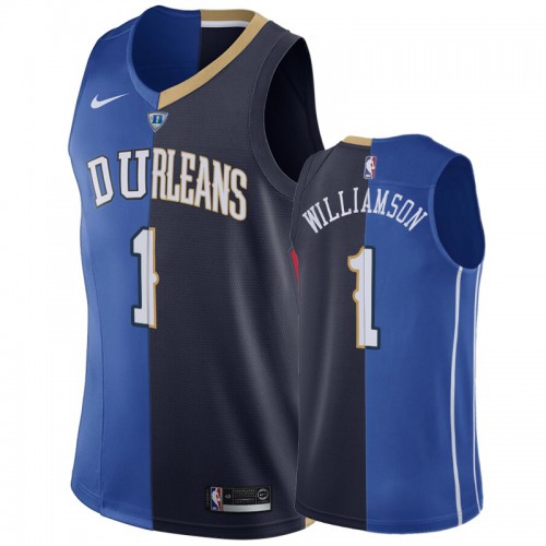 New Orleans Pelicans #1 Zion Williamson Mens Duke Blue Split Jersey Mens