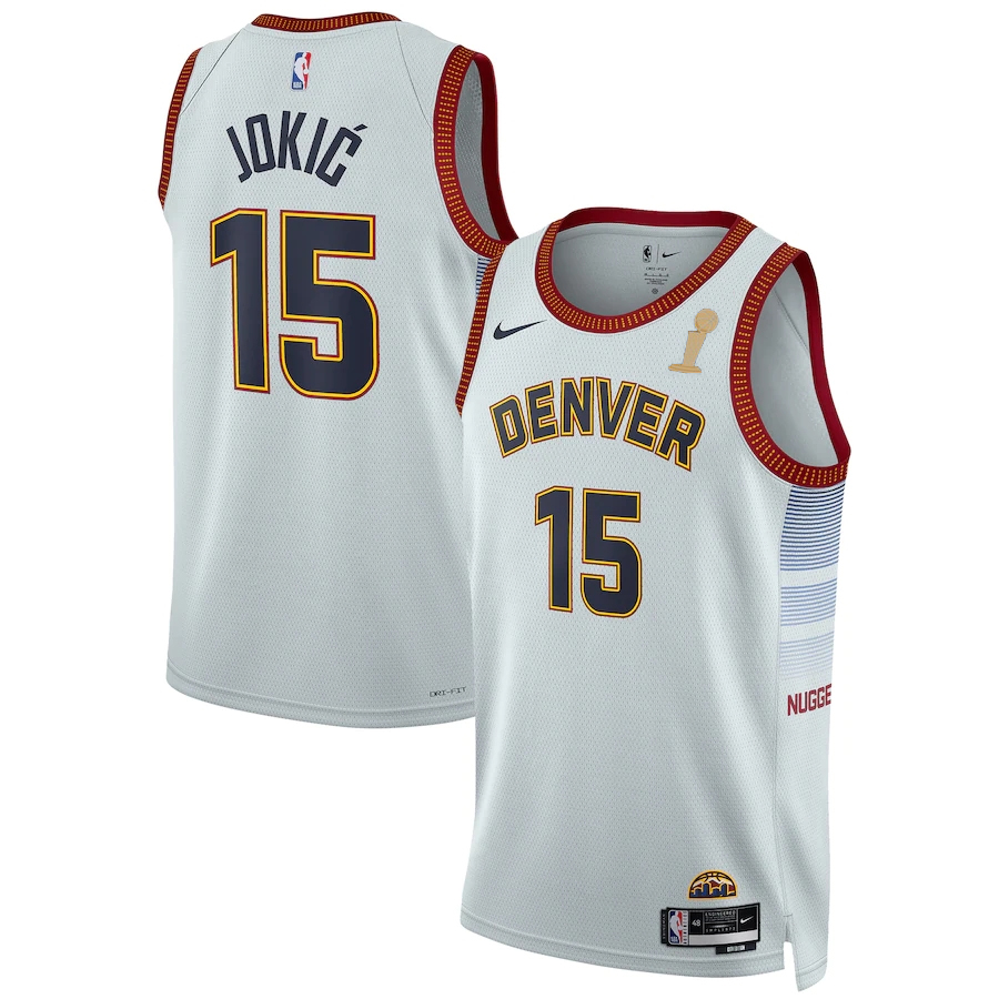 Denver Nuggets #15 Nikola Jokic Unisex Silver 2023 Finals Champions Swingman Jersey - City Edition